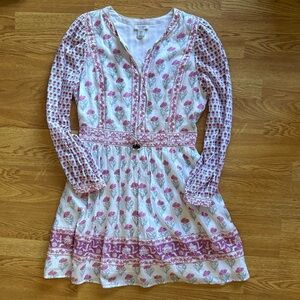 Haute Hippie white pink floral long sleeve dress boho cotton cottage spring sz S